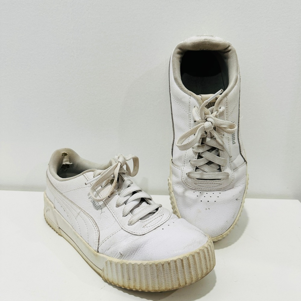 Puma Shoe Women's 10 Carina White Leather Low Top 370325-02 Platform Sneakers